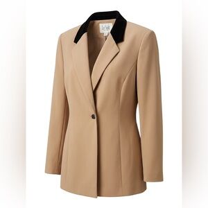 Le Suit Tan Blazer with Black Velvet Collar